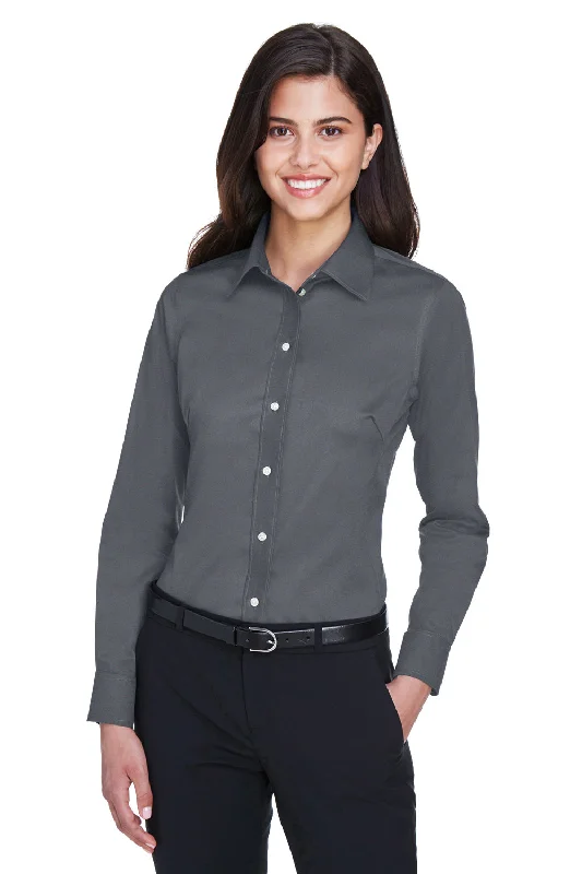 Devon & Jones Womens Crown Woven Collection Wrinkle Resistant Long Sleeve Button Down Shirt - Graphite Grey Trendy Short Sleeve Blouse Devon & Jones Womens Crown Woven Collection Wrinkle Resistant Long Sleeve Button Down Shirt - Graphite Grey Trendy Short Sleeve Blouse