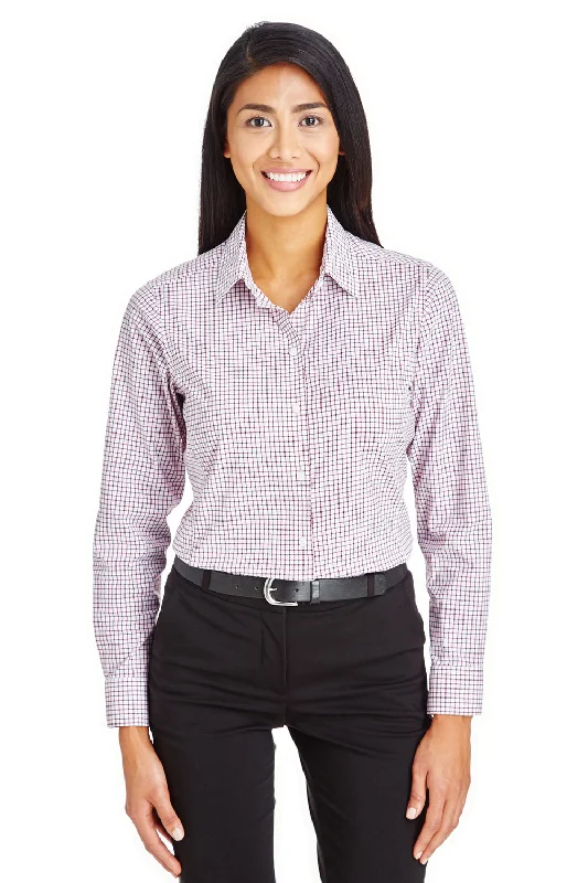 Devon & Jones Womens CrownLux Performance Moisture Wicking Long Sleeve Button Down Shirt - Burgundy/White Soft Flowing Short Shirt Devon & Jones Womens CrownLux Performance Moisture Wicking Long Sleeve Button Down Shirt - Burgundy/White Soft Flowing Short Shirt