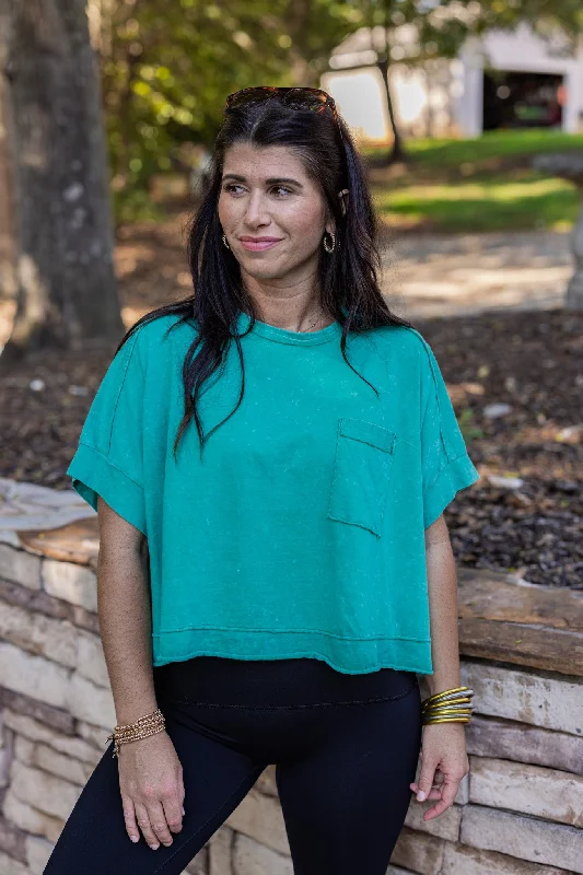Easy Does It Green Crop Tee Silk Blend Satin Velvet
