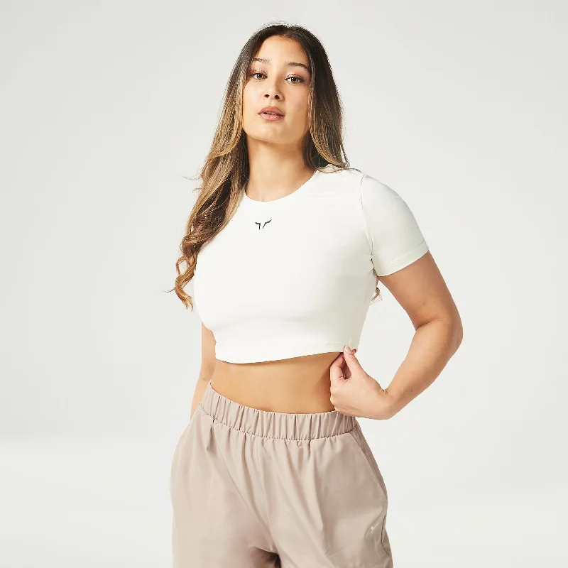 Essential Cropped Tee - Pearl White Basic T-Shirt Crew Neck Short Sleeve