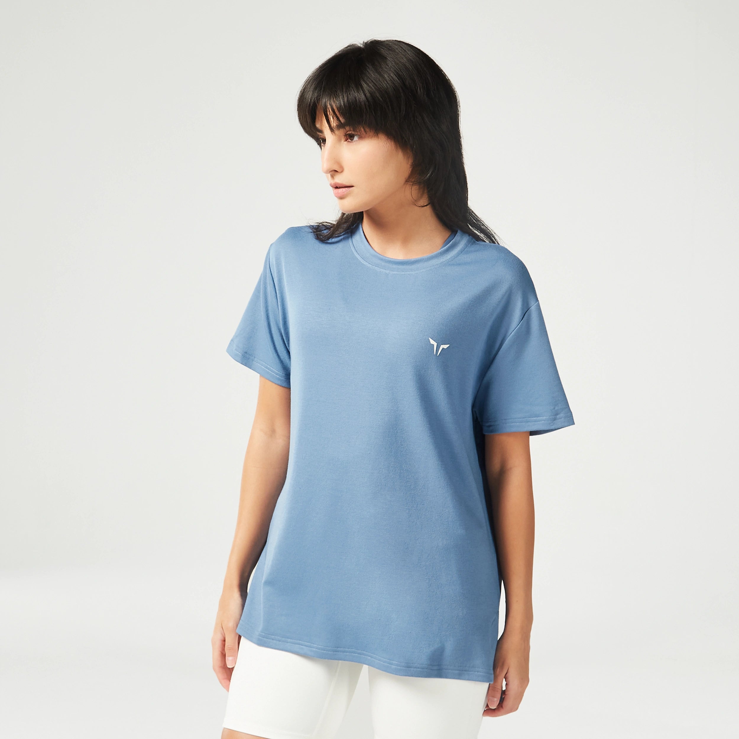 Essential Longline Oversized Tee - Coronet Blue Chenille Blend Fleece Blend Nylon Blend