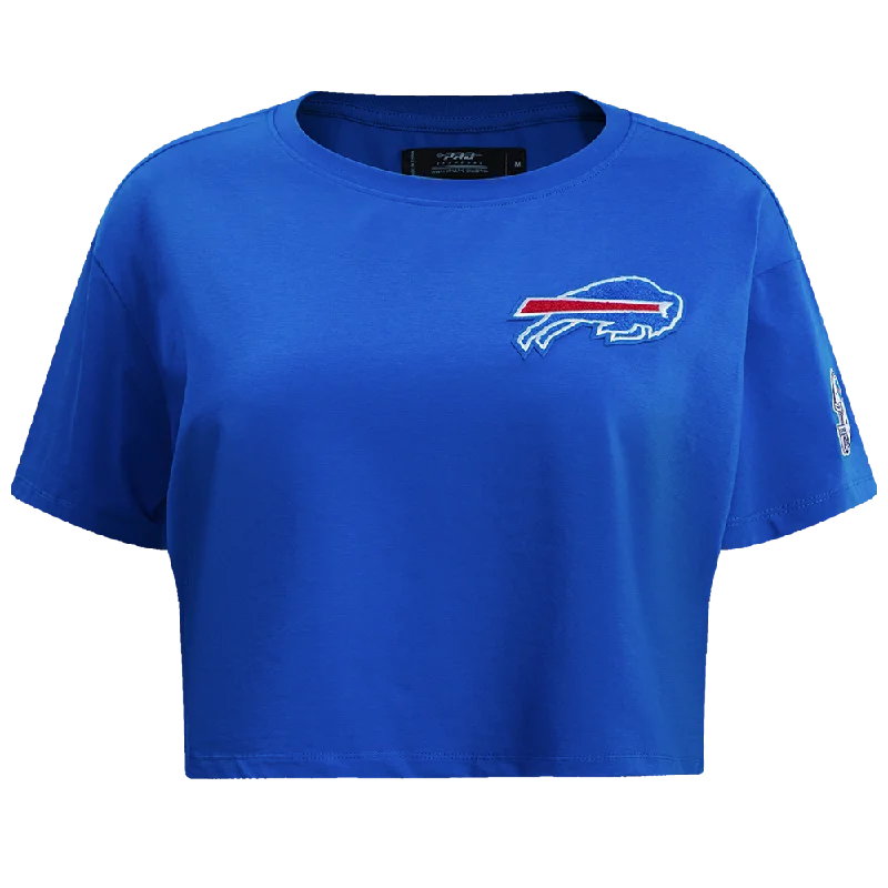 NFL BUFFLO BILLS CLASSIC WOMEN'S BOXY TEE (ROYAL BLUE) Embroidered Appliqued Beaded