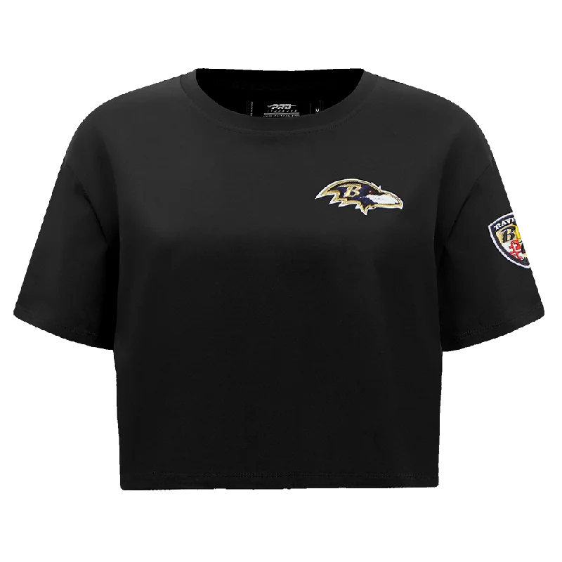 NFL BALTIMORE RAVENS CLASSIC WOMEN'S BOXY TEE (BLACK) Notch Collar Peter Pan Collar Cowl Neck NFL BALTIMORE RAVENS CLASSIC WOMEN'S BOXY TEE (BLACK) Notch Collar Peter Pan Collar Cowl Neck