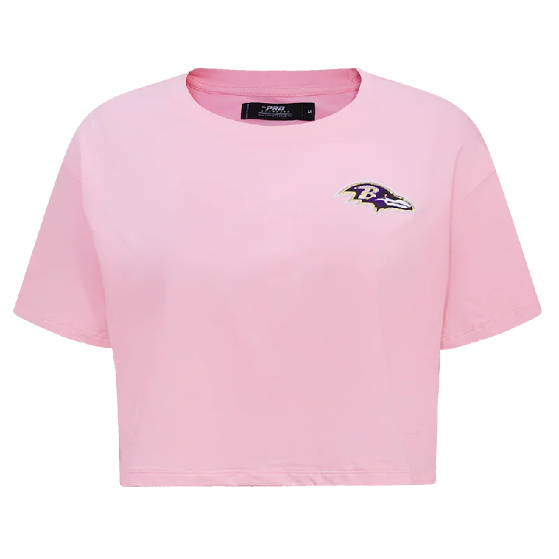 NFL BALTIMORE RAVENS CLASSIC WOMEN'S BOXY TEE (PINK) Solid Print Embellished