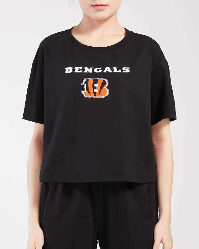 NFL CINCINNATI BENGALS ANIMAL PRINT TC SJ BOXY TEE (BLACK) Sequined Glittery Shiny