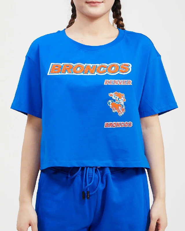 NFL DENVER BRONCOS RETRO CLASSIC WOMEN'S BOXY TEE (ROYAL BLUE) Fleece Nylon Spandex