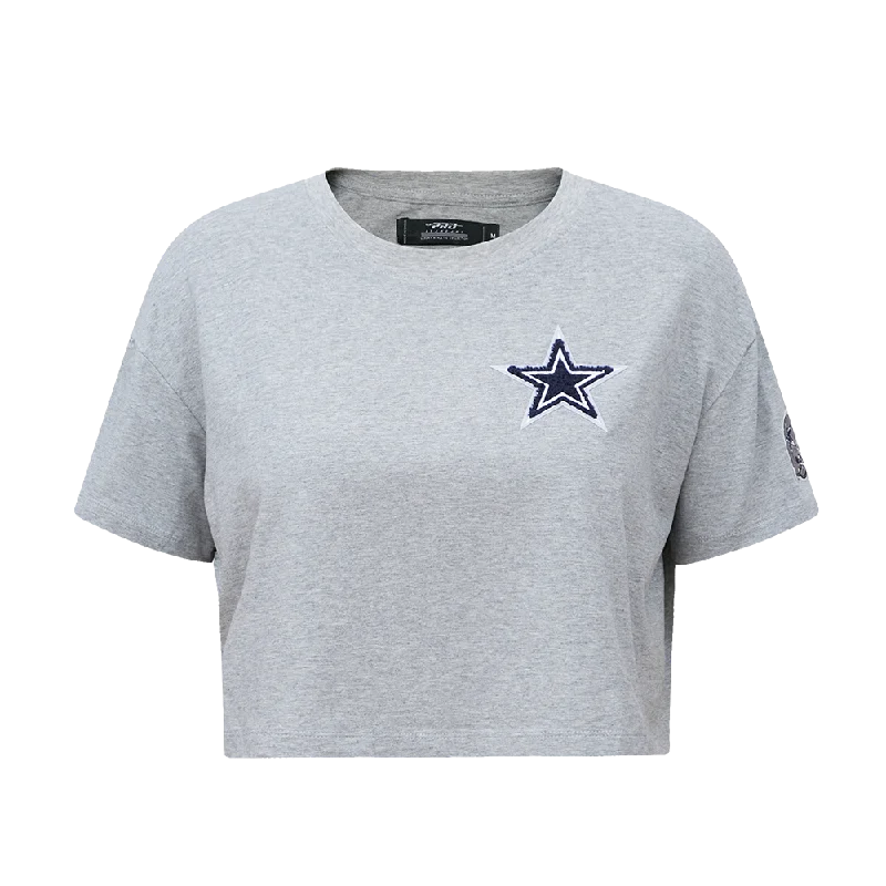 NFL DALLAS COWBOYS CLASSIC WOMEN'S BOXY TEE (HEATHER GREY) Denim Fabric Leather Fabric Suede Fabric