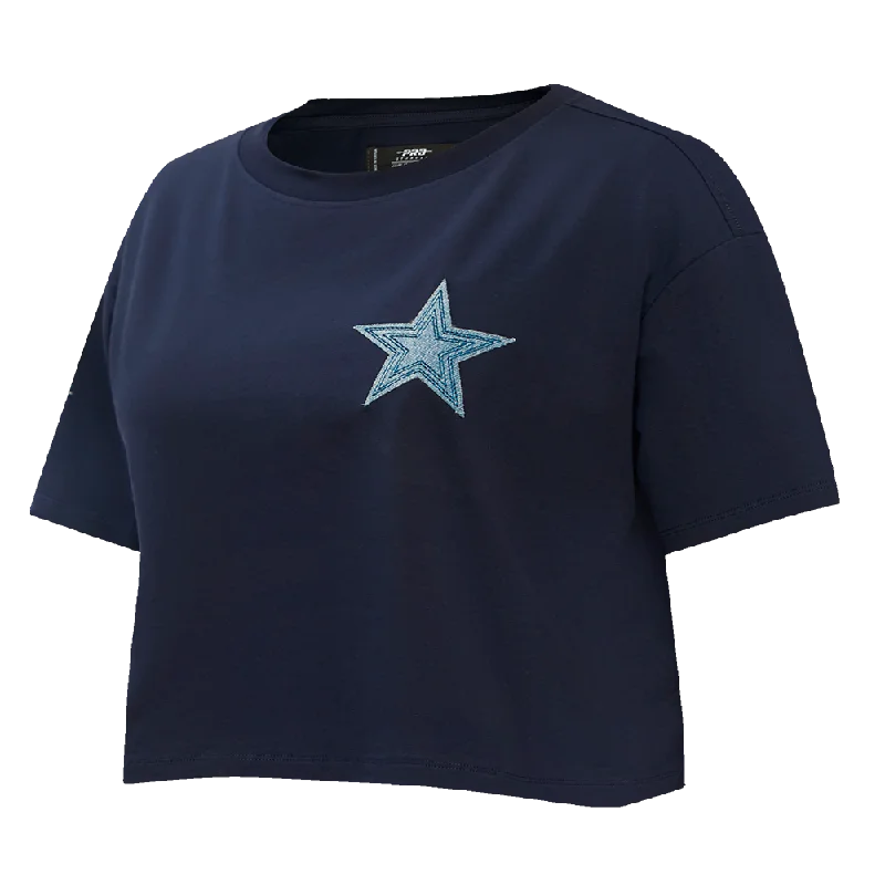 NFL DALLAS COWBOYS VARSITY BLUES WOMEN'S BOXY TEE (MIDNIGHT NAVY) Handmade Hand-knitted Hand-woven NFL DALLAS COWBOYS VARSITY BLUES WOMEN'S BOXY TEE (MIDNIGHT NAVY) Handmade Hand-knitted Hand-woven