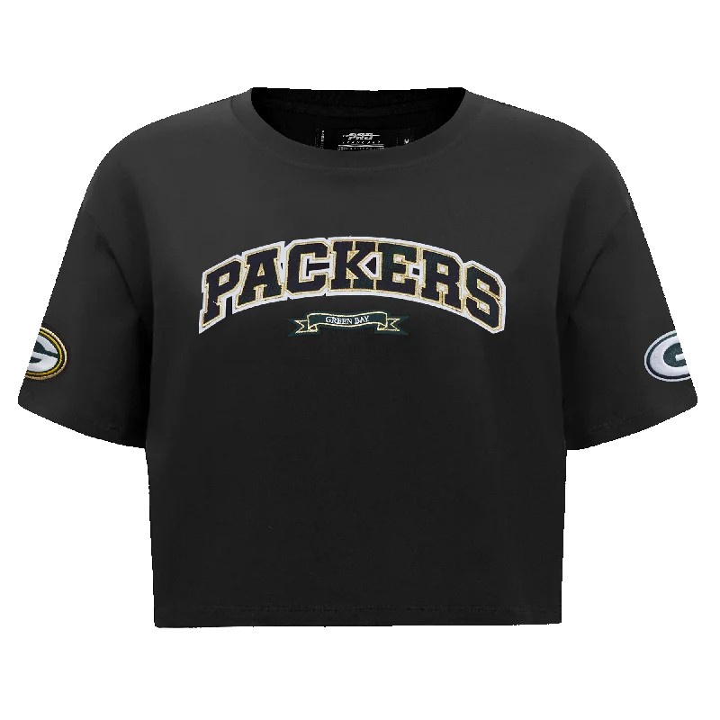 NFL GREEN BAY PACKERS PRO PREP WOMEN'S SJ BOXY TEE (BLACK) Thin T-Shirt Open Front Quick Dry NFL GREEN BAY PACKERS PRO PREP WOMEN'S SJ BOXY TEE (BLACK) Thin T-Shirt Open Front Quick Dry