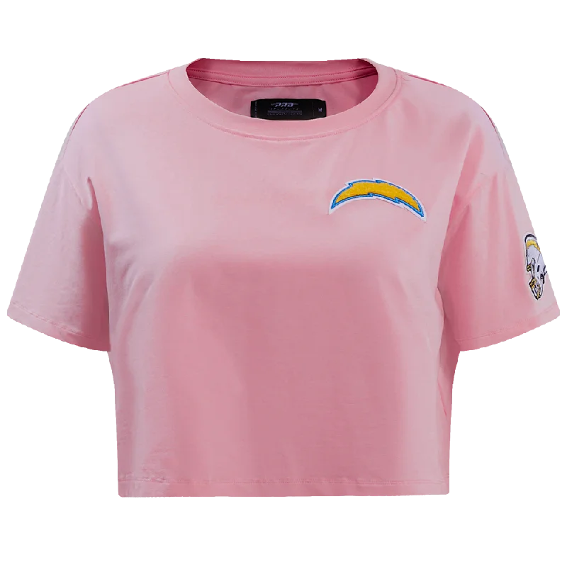 NFL LOS ANGELES CHARGERS CLASSIC WOMEN'S SJ BOXY TEE (PINK) Solid Color Striped Floral NFL LOS ANGELES CHARGERS CLASSIC WOMEN'S SJ BOXY TEE (PINK) Solid Color Striped Floral