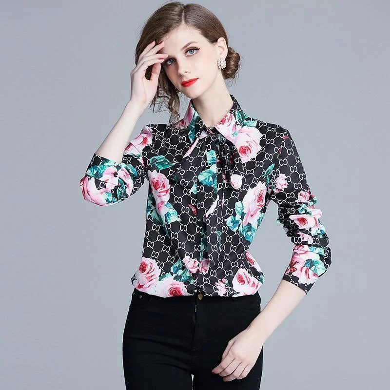 Floral Women Shirt Chain Print Women Blouse Casual Boxy Short Shirt