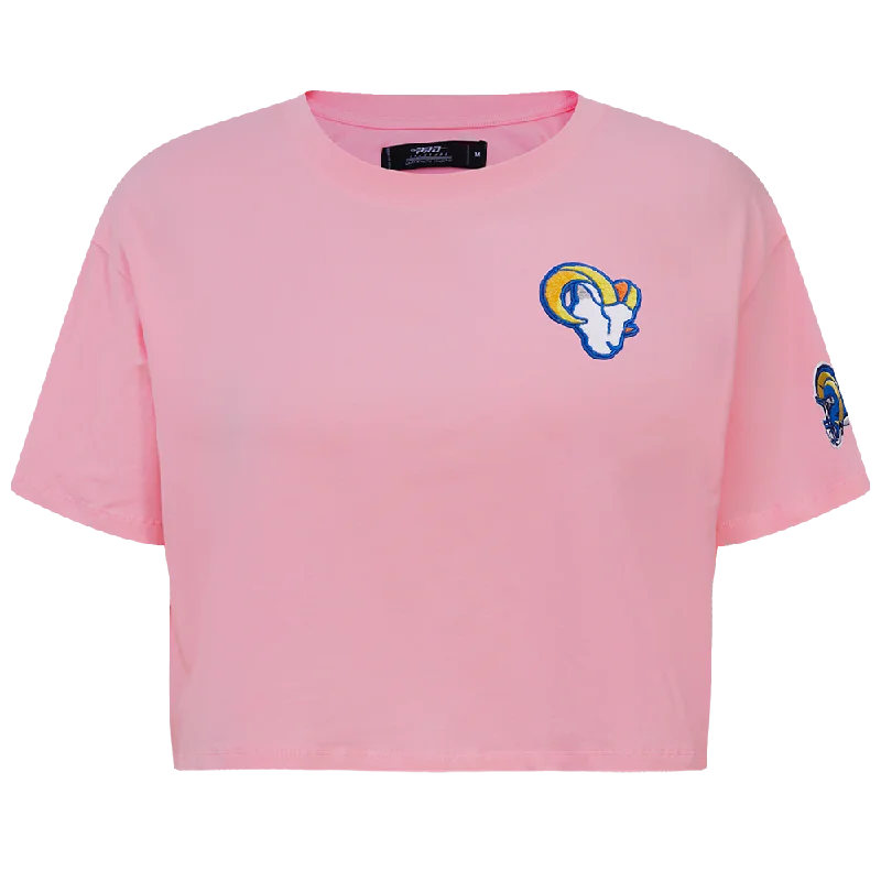 NFL LOS ANGELES RAMS CLASSIC WOMEN'S BOXY TEE (PINK) Plaid T-Shirt Polka Dot Checkered
