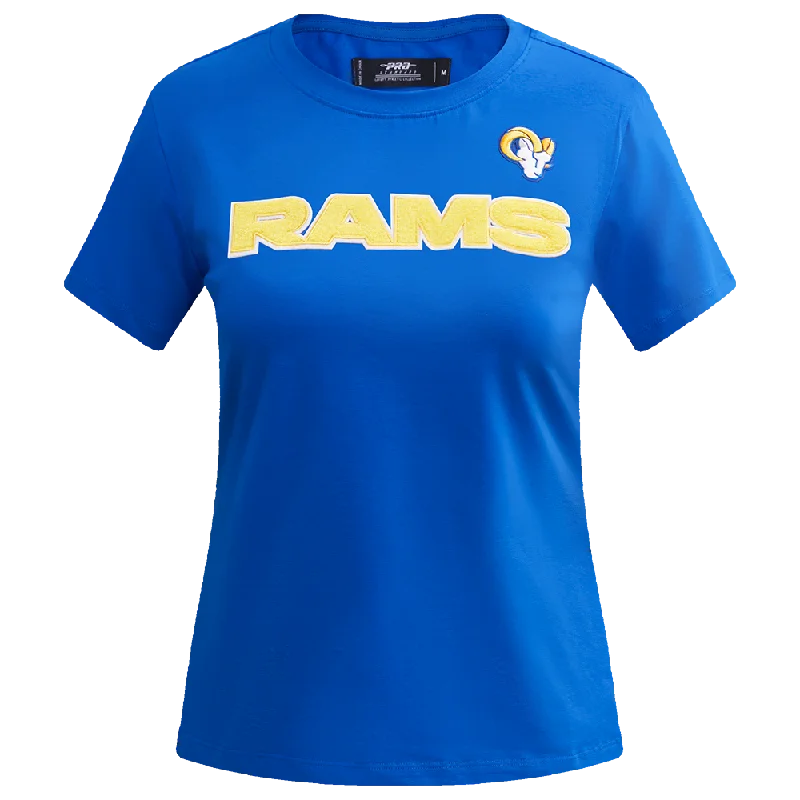 NFL LOS ANGELES RAMS CLASSIC WOMEN'S SLIM FIT TEE (ROYAL BLUE) Rayon Velvet Corduroy NFL LOS ANGELES RAMS CLASSIC WOMEN'S SLIM FIT TEE (ROYAL BLUE) Rayon Velvet Corduroy
