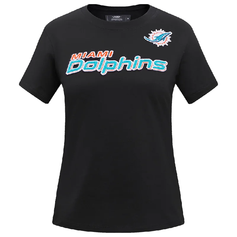 NFL MIAMI DOLPHINS CLASSIC WOMEN'S SLIM FIT TEE (BLACK) Ribbed Striped Patterned