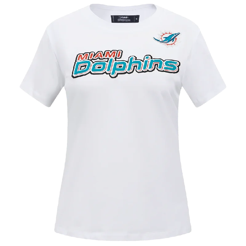 NFL MIAMI DOLPHINS CLASSIC WOMEN'S SLIM FIT TEE (WHITE) Beaded Sequined Faux Fur