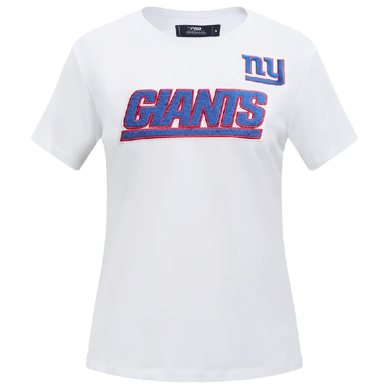 NFL NEW YORK GIANTS CLASSIC WOMEN'S SJ SLIM FIT TEE (WHITE) Silk Blend Satin Velvet