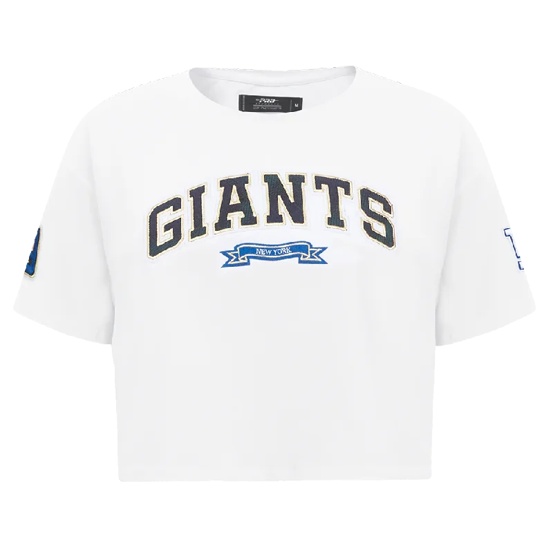NFL NEW YORK GIANTS PRO PREP WOMEN'S SJ BOXY TEE (WHITE) Mesh Blend Leather Blend Suede Blend NFL NEW YORK GIANTS PRO PREP WOMEN'S SJ BOXY TEE (WHITE) Mesh Blend Leather Blend Suede Blend