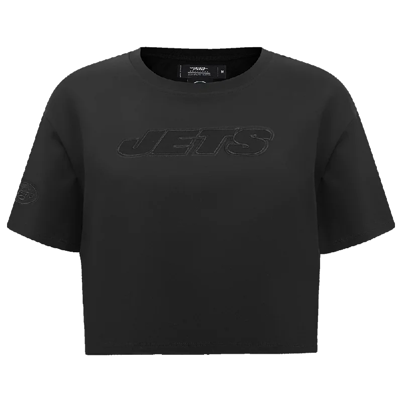 NFL NEW YORK JETS NEUTRAL WOMEN'S BOXY TEE (BLACK) Zippered Buttoned Snapped