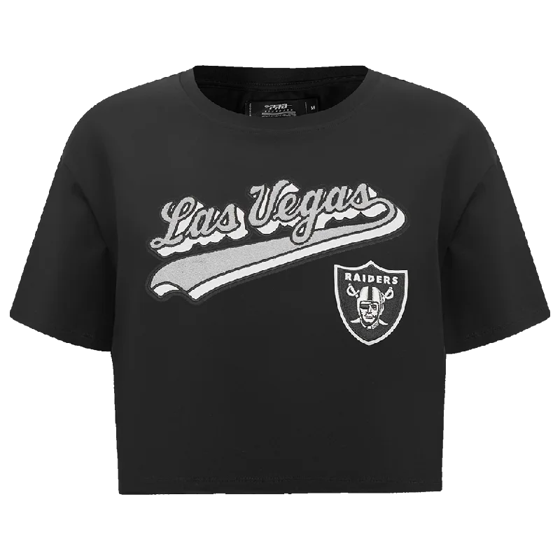NFL LAS VEGAS RAIDERS SCRIPT TAIL WOMEN'S SJ BOXY TEE (BLACK) Knit Fabric Woven Fabric Fleece Fabric NFL LAS VEGAS RAIDERS SCRIPT TAIL WOMEN'S SJ BOXY TEE (BLACK) Knit Fabric Woven Fabric Fleece Fabric