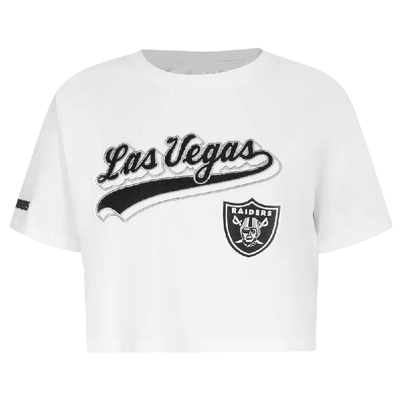 NFL LAS VEGAS RAIDERS SCRIPT TAIL WOMEN'S SJ BOXY TEE (WHITE) Welt Pockets Slit Pockets Flap Pockets NFL LAS VEGAS RAIDERS SCRIPT TAIL WOMEN'S SJ BOXY TEE (WHITE) Welt Pockets Slit Pockets Flap Pockets