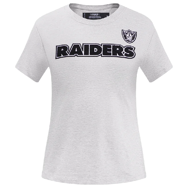NFL LAS VEGAS RAIDERS CLASSIC WOMEN'S SLIM FIT TEE (HEATHER GREY) Mesh Blend Leather Blend Suede Blend NFL LAS VEGAS RAIDERS CLASSIC WOMEN'S SLIM FIT TEE (HEATHER GREY) Mesh Blend Leather Blend Suede Blend