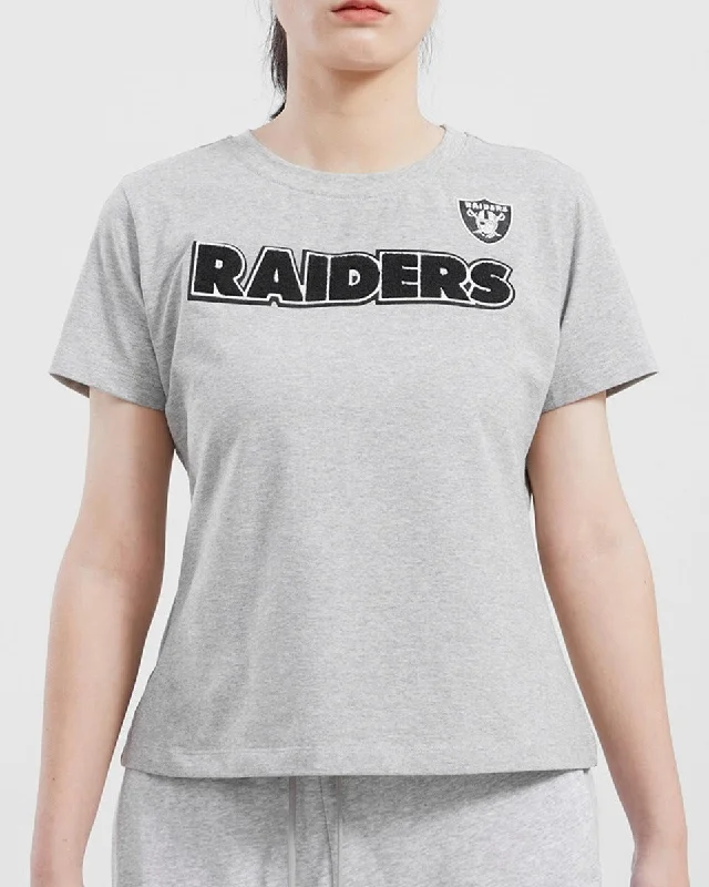 NFL LAS VEGAS RAIDERS CLASSIC WOMEN'S SLIM FIT TEE (HEATHER GREY) Cashmere Blend Cotton Blend Poly Blend NFL LAS VEGAS RAIDERS CLASSIC WOMEN'S SLIM FIT TEE (HEATHER GREY) Cashmere Blend Cotton Blend Poly Blend