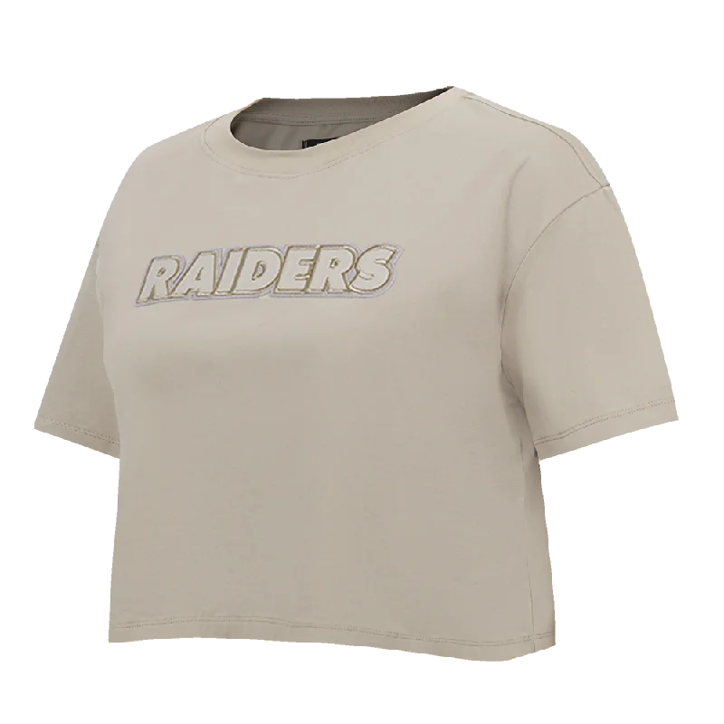 NFL LAS VEGAS RAIDERS NEUTRAL WOMEN'S BOXY TEE (TAUPE) Welt Pockets Slit Pockets