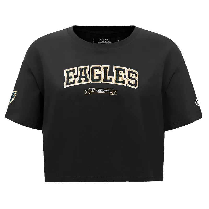 NFL PHILADELPHIA EAGLES PRO PREP WOMEN'S SJ BOXY TEE (BLACK) Terry Blend Velvet Blend Canvas Blend NFL PHILADELPHIA EAGLES PRO PREP WOMEN'S SJ BOXY TEE (BLACK) Terry Blend Velvet Blend Canvas Blend