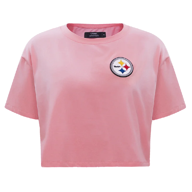 NFL PITTSBURGH STEELERS CLASSIC WOMEN'S SJ BOXY TEE (PINK) Basic T-Shirt Crew Neck Short Sleeve NFL PITTSBURGH STEELERS CLASSIC WOMEN'S SJ BOXY TEE (PINK) Basic T-Shirt Crew Neck Short Sleeve
