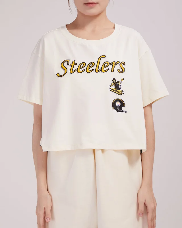 NFL PITTSBURGH STEELERS RETRO CLASSIC WOMEN'S BOXY TEE (EGGSHELL) Oversized T-Shirt Spandex breathable NFL PITTSBURGH STEELERS RETRO CLASSIC WOMEN'S BOXY TEE (EGGSHELL) Oversized T-Shirt Spandex breathable