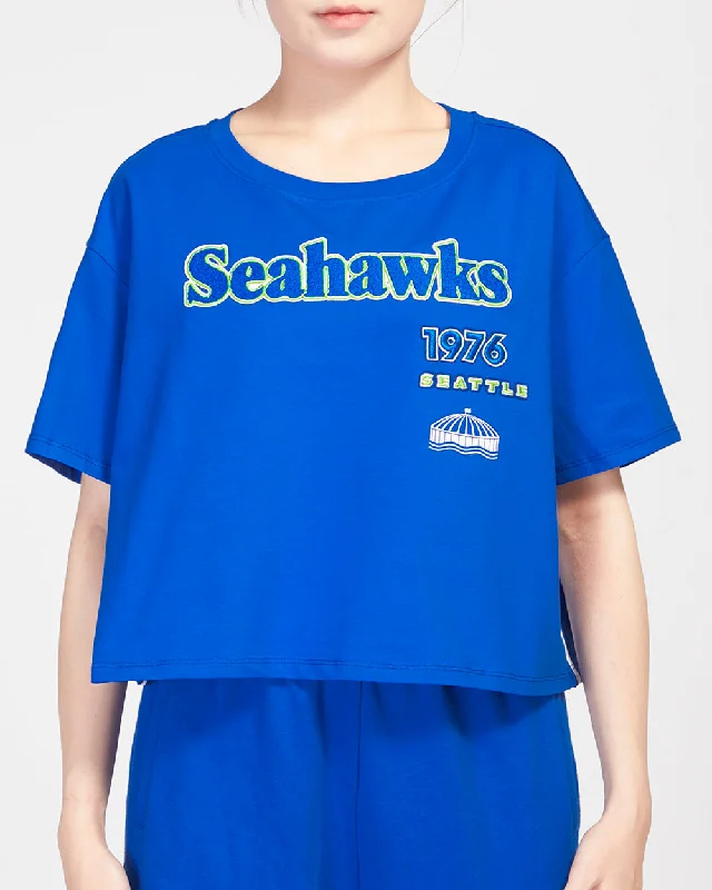 NFL SEATTLE SEAHAWKS RETRO CLASSIC SJ BOXY TEE (ROYAL BLUE) Graphic T-Shirt Round Neck Polyester NFL SEATTLE SEAHAWKS RETRO CLASSIC SJ BOXY TEE (ROYAL BLUE) Graphic T-Shirt Round Neck Polyester