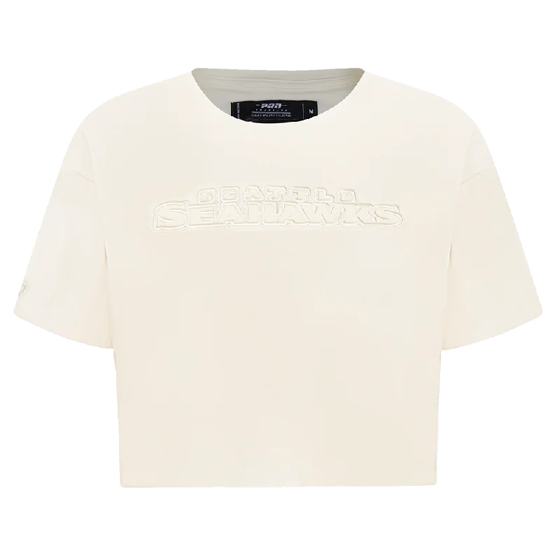 NFL SEATTLE SEAHAWKS NEUTRAL WOMEN'S BOXY TEE (EGGSHELL) Nylon Fabric Polyester Fabric Spandex Fabric NFL SEATTLE SEAHAWKS NEUTRAL WOMEN'S BOXY TEE (EGGSHELL) Nylon Fabric Polyester Fabric Spandex Fabric