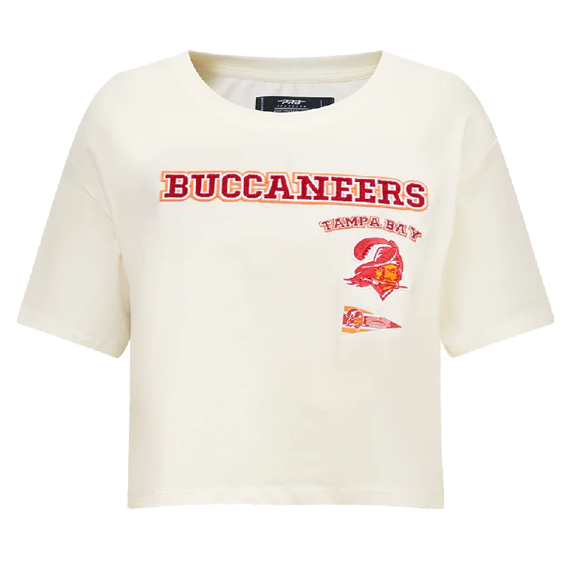 NFL TAMPA BAY BUCCANEERS RETRO CLASSIC WOMEN'S BOXY TEE (EGGSHELL) Satin Blend Silk Blend Wool Blend NFL TAMPA BAY BUCCANEERS RETRO CLASSIC WOMEN'S BOXY TEE (EGGSHELL) Satin Blend Silk Blend Wool Blend
