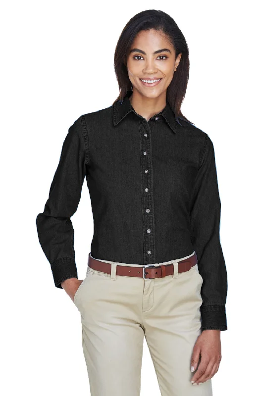 Harriton Womens Denim Long Sleeve Button Down Shirt - Washed Black Classic Short Sleeve Blouse Harriton Womens Denim Long Sleeve Button Down Shirt - Washed Black Classic Short Sleeve Blouse
