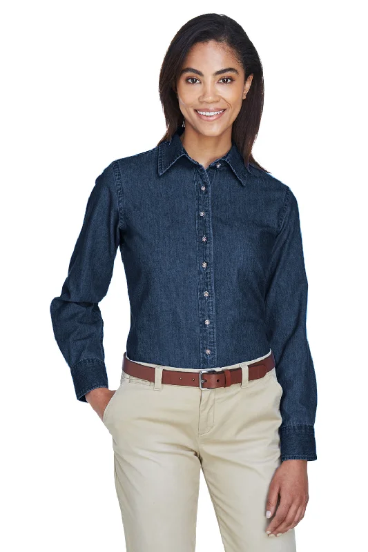 Harriton Womens Denim Long Sleeve Button Down Shirt - Dark Denim Fashionable Draped Short Sleeve Harriton Womens Denim Long Sleeve Button Down Shirt - Dark Denim Fashionable Draped Short Sleeve