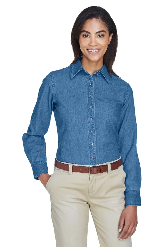 Harriton Womens Denim Long Sleeve Button Down Shirt - Light Denim Comfortable Summer Short Shirt Harriton Womens Denim Long Sleeve Button Down Shirt - Light Denim Comfortable Summer Short Shirt