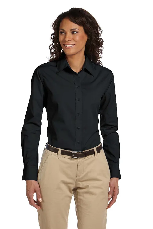 Harriton Womens Essential Long Sleeve Button Down Shirt - Black Stylish Casual Short Tee Harriton Womens Essential Long Sleeve Button Down Shirt - Black Stylish Casual Short Tee