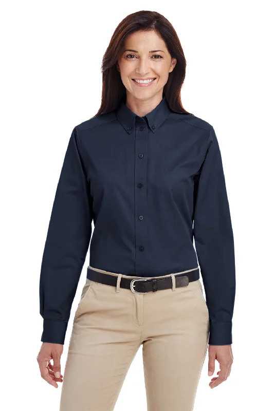 Harriton Womens Foundation Stain Resistant Long Sleeve Button Down Shirt - Dark Navy Blue - Closeout Comfortable Stretch Short Shirt Harriton Womens Foundation Stain Resistant Long Sleeve Button Down Shirt - Dark Navy Blue - Closeout Comfortable Stretch Short Shirt