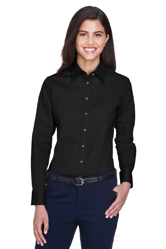 Harriton Womens Wrinkle Resistant Long Sleeve Button Down Shirt - Black Comfortable Loose Short Sleeve Harriton Womens Wrinkle Resistant Long Sleeve Button Down Shirt - Black Comfortable Loose Short Sleeve