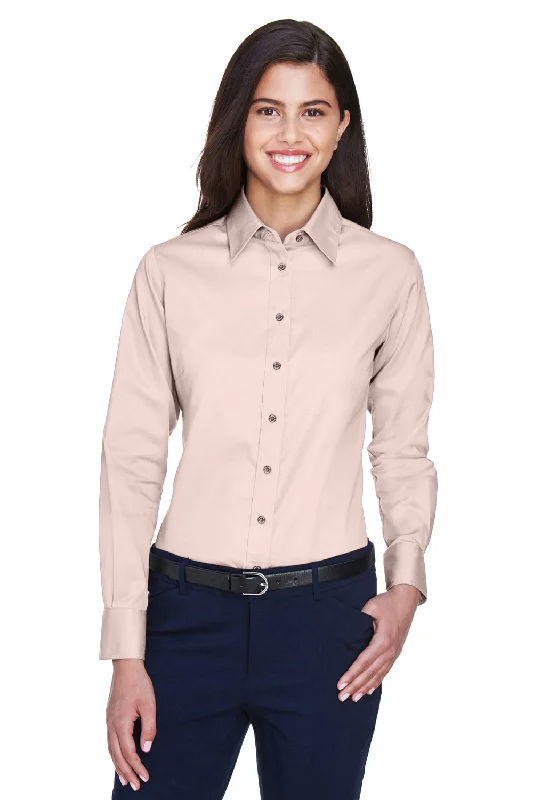 Harriton Womens Wrinkle Resistant Long Sleeve Button Down Shirt - Blush Pink Relaxed Fit Short Shirt Harriton Womens Wrinkle Resistant Long Sleeve Button Down Shirt - Blush Pink Relaxed Fit Short Shirt