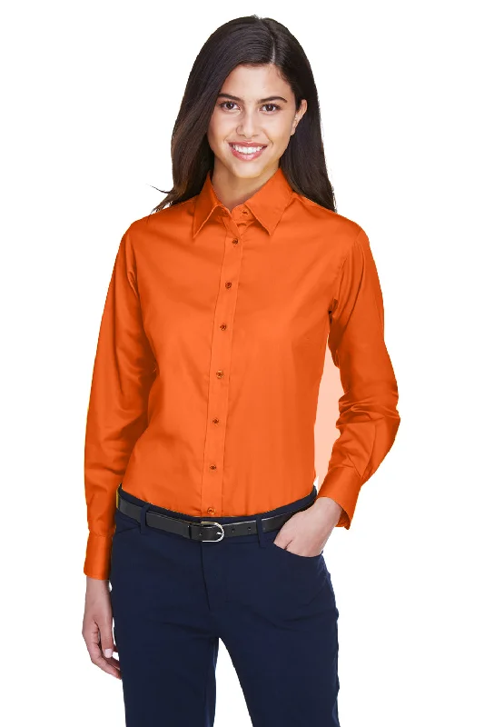 Harriton Womens Wrinkle Resistant Long Sleeve Button Down Shirt - Team Orange Trendy Tie-Front Short Shirt Harriton Womens Wrinkle Resistant Long Sleeve Button Down Shirt - Team Orange Trendy Tie-Front Short Shirt