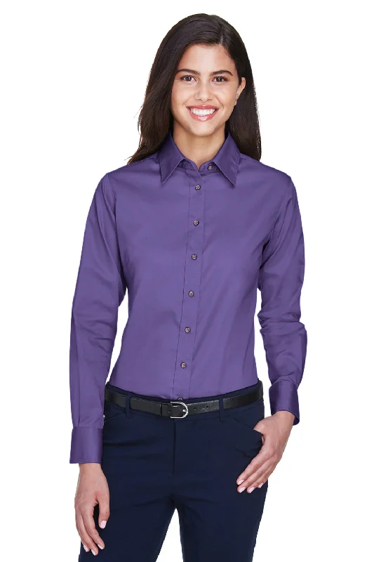 Harriton Womens Wrinkle Resistant Long Sleeve Button Down Shirt - Team Purple Cozy Summer Short Shirt