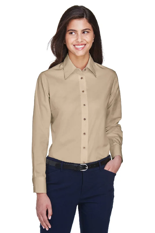 Harriton Womens Wrinkle Resistant Long Sleeve Button Down Shirt - Stone Comfortable Pocket Short Shirt Harriton Womens Wrinkle Resistant Long Sleeve Button Down Shirt - Stone Comfortable Pocket Short Shirt