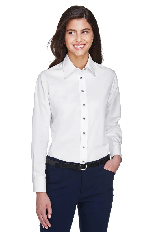 Harriton Womens Wrinkle Resistant Long Sleeve Button Down Shirt - White Cozy Knit Short Sleeve Top Harriton Womens Wrinkle Resistant Long Sleeve Button Down Shirt - White Cozy Knit Short Sleeve Top
