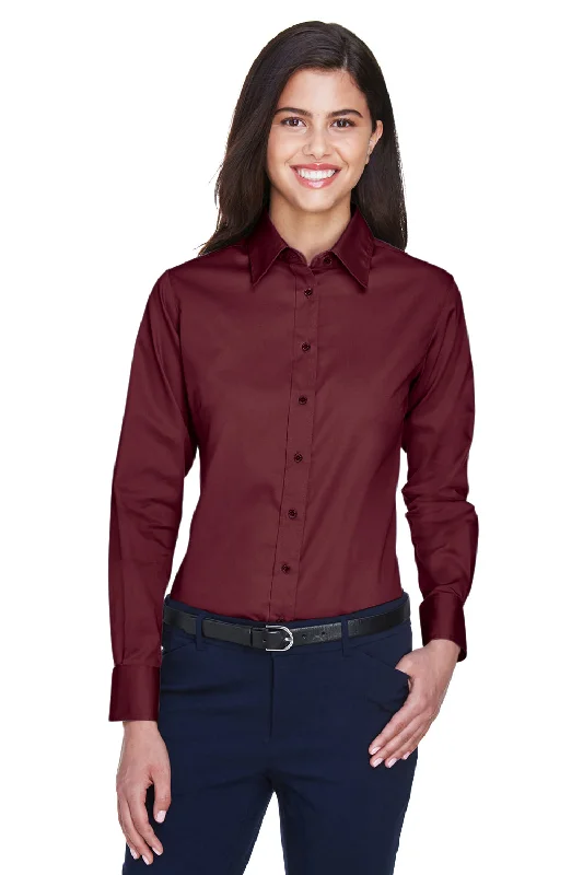 Harriton Womens Wrinkle Resistant Long Sleeve Button Down Shirt - Wine Trendy Turtleneck Short Shirt Harriton Womens Wrinkle Resistant Long Sleeve Button Down Shirt - Wine Trendy Turtleneck Short Shirt
