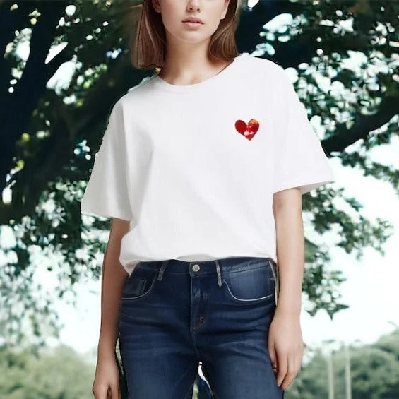 Heart 刺繍 Tee SSL-542 Cashmere Blend Cotton Blend Poly Blend