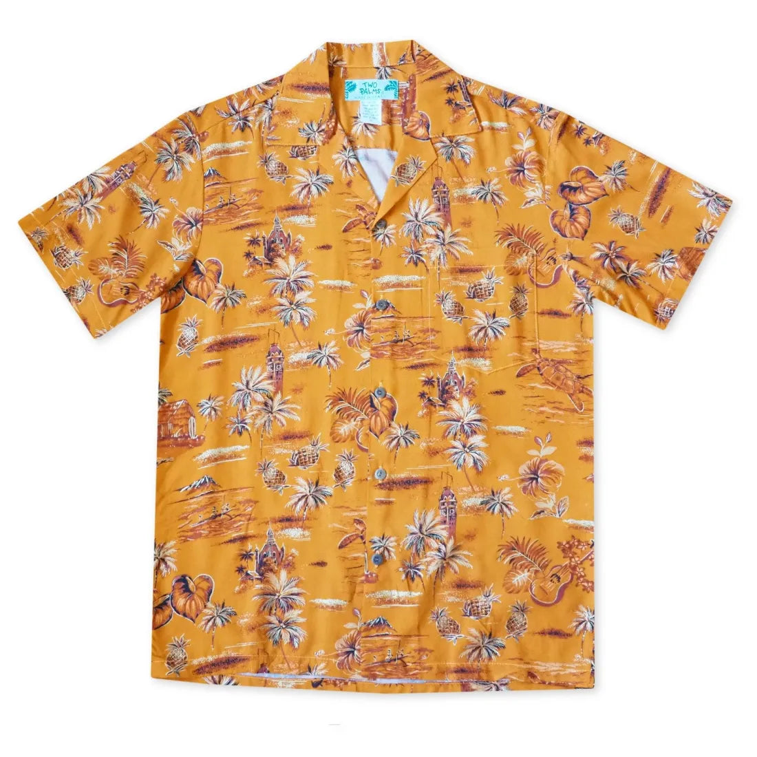 Honolulu Orange Hawaiian Rayon Shirt Cozy Striped Short Sleeve