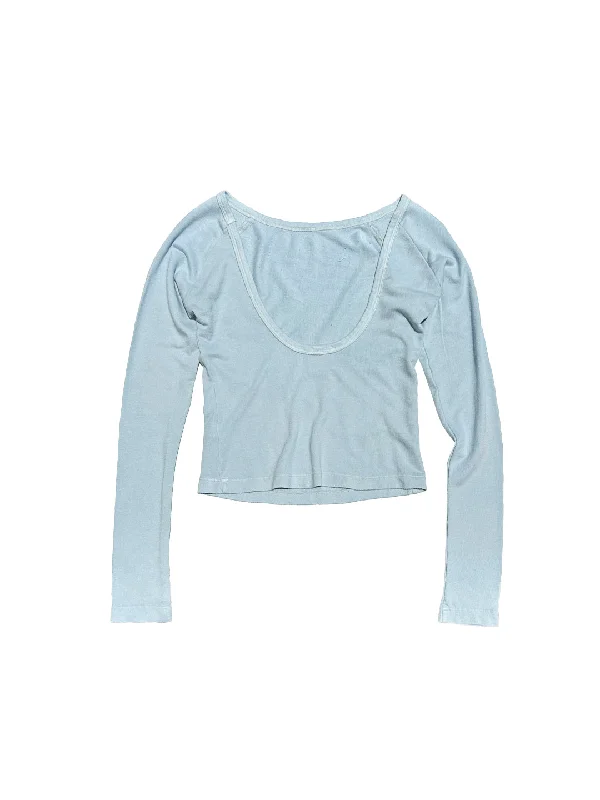 Low Back Long Sleeve Tee Solid Print Embellished