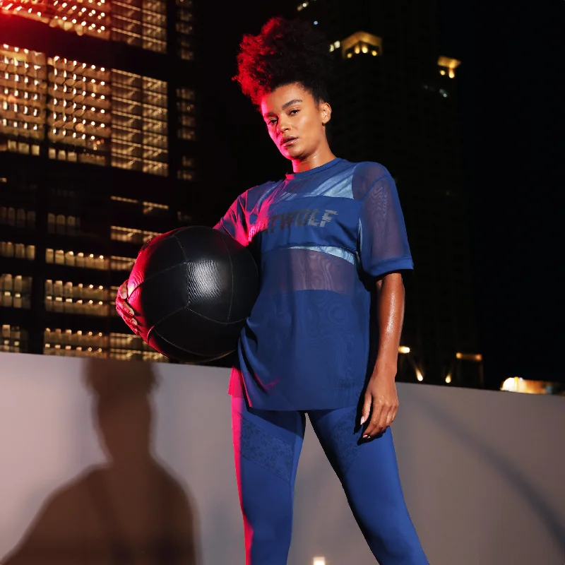 Mesh Glitch Tee - Estate Blue Collared T-Shirt Boat Neck A-Line