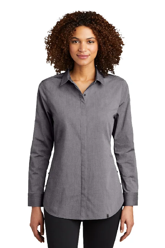 Ogio Womens Commuter Long Sleeve Button Down Shirt - Heather Gear Grey Relaxed Cotton Short Shirt Ogio Womens Commuter Long Sleeve Button Down Shirt - Heather Gear Grey Relaxed Cotton Short Shirt